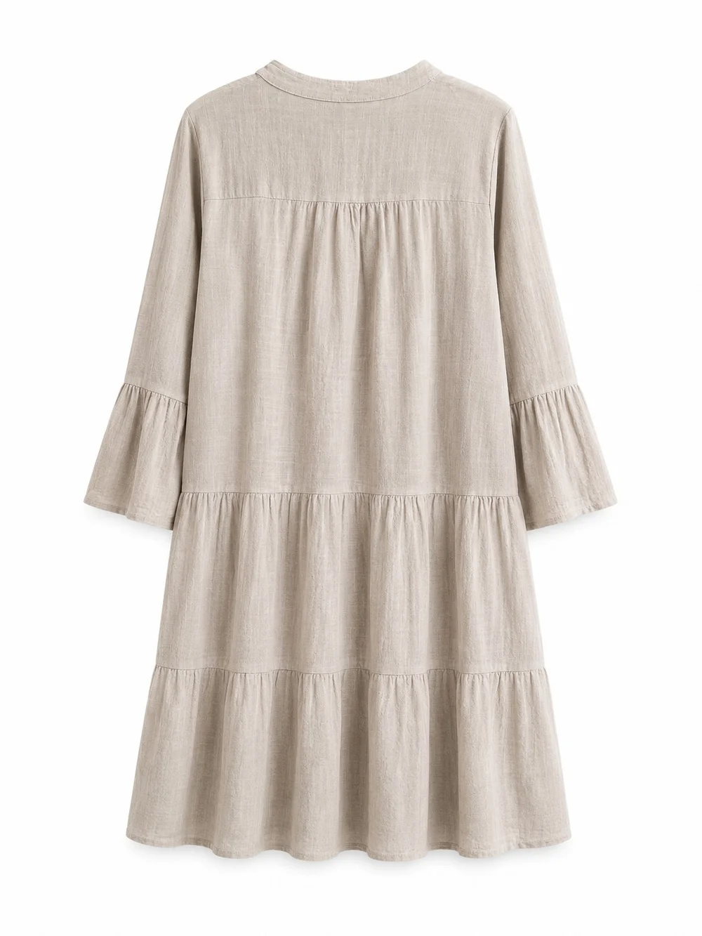 Made in Italy Linen Cotton Blend Tiered Mini Dress Tunic Large NWT Neutral Beige - Picture 4 of 12